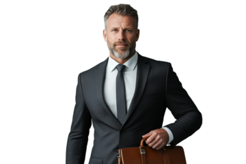 Attraktiver Geschäftsmann im Anzug mit Aktentasche PNG mit transparentem Hintergrund

