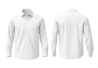 Front and back view of a plain white long-sleeve button-down shirt