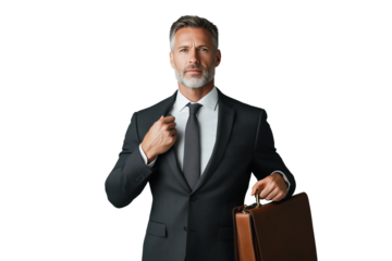 Attraktiver Geschäftsmann im Anzug mit Aktentasche PNG mit transparentem Hintergrund

