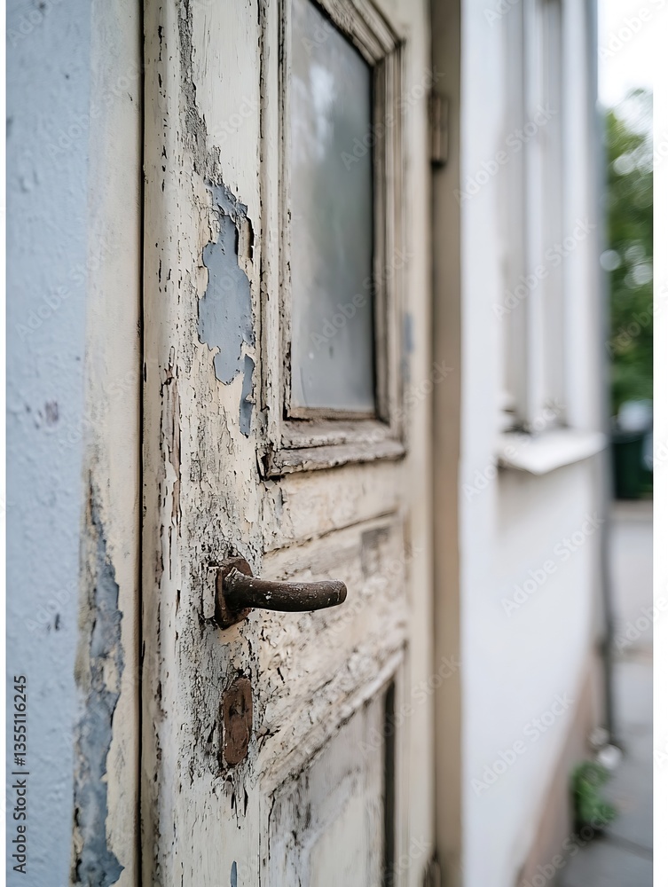 Poster close up view of a weathered wooden door handle set against an aged wall surface : generative ai