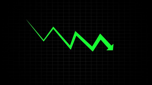 down business graph animation rocket Sale Symbols. Cash with down neon arrow stocks graph,Financial business Loss down graph chart. business loss concept.