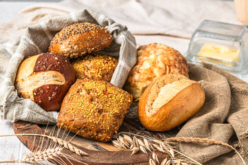 Delicious variety of German buns and bread rolls