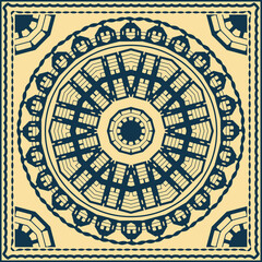Bandana with blue ethnic ornament in African style on beige background. Mandala, design element or other. Vector illustration