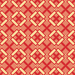 Seamless pattern with red geometric ornament on beige background. Vector illustration