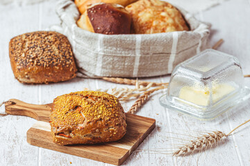 Delicious variety of German buns and bread rolls
