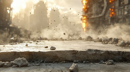 Post-Apocalyptic Cityscape Crumbling Concrete and Dust