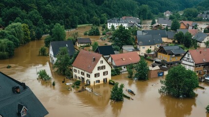 Obraz premium Flooded Village Aerial Disaster