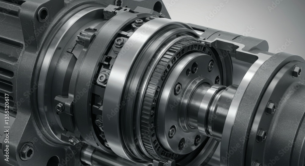 Aufkleber precision gear system engineering - close-up detailed view of a complex gear system, showcasing intr