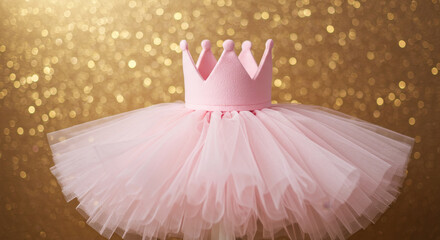 Princess Tutu Dress and Crown - A pink tutu dress with a pink crown, perfect for princess-themed celebrations. Symbolizes: , childhood, dreams, femininity, celebration