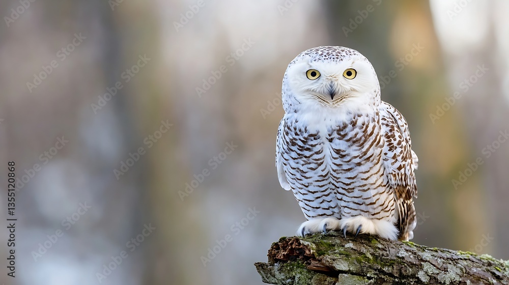 Poster majestic snowy owl perched on a tree branch highlighting wildlife and the beauty of nature in winter