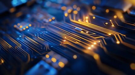 Intricate circuit board close up showcasing glowing pathways and advanced technology for digital innovations : Generative AI