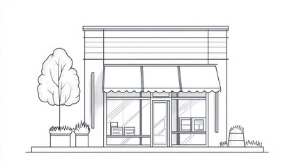 Simple storefront sketch, exterior view, city, business, design