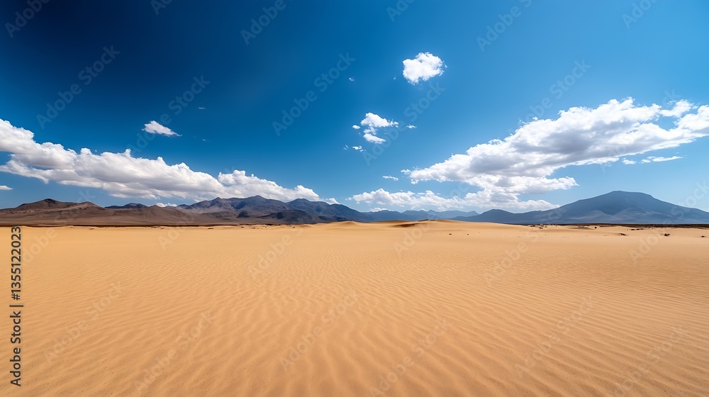 Aufkleber vast and serene desert landscape under a bright blue sky with clouds and mountains : generative ai