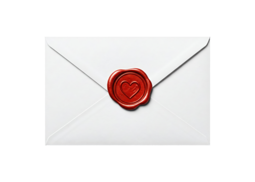 white envelope with heart wax seal