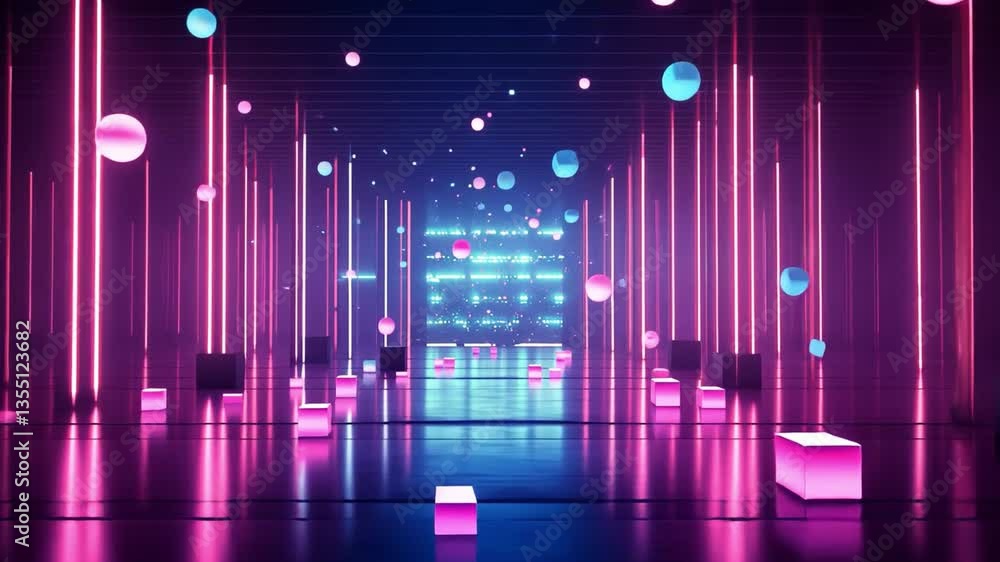 Poster digital realm: immersive digital world of glowing neon lights, futuristic design, abstract architect