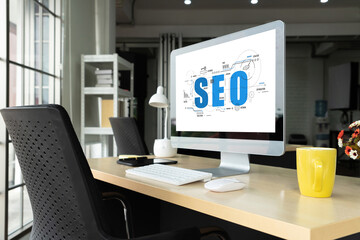 SEO search engine optimization for modish e-commerce and online retail business showing on computer screen