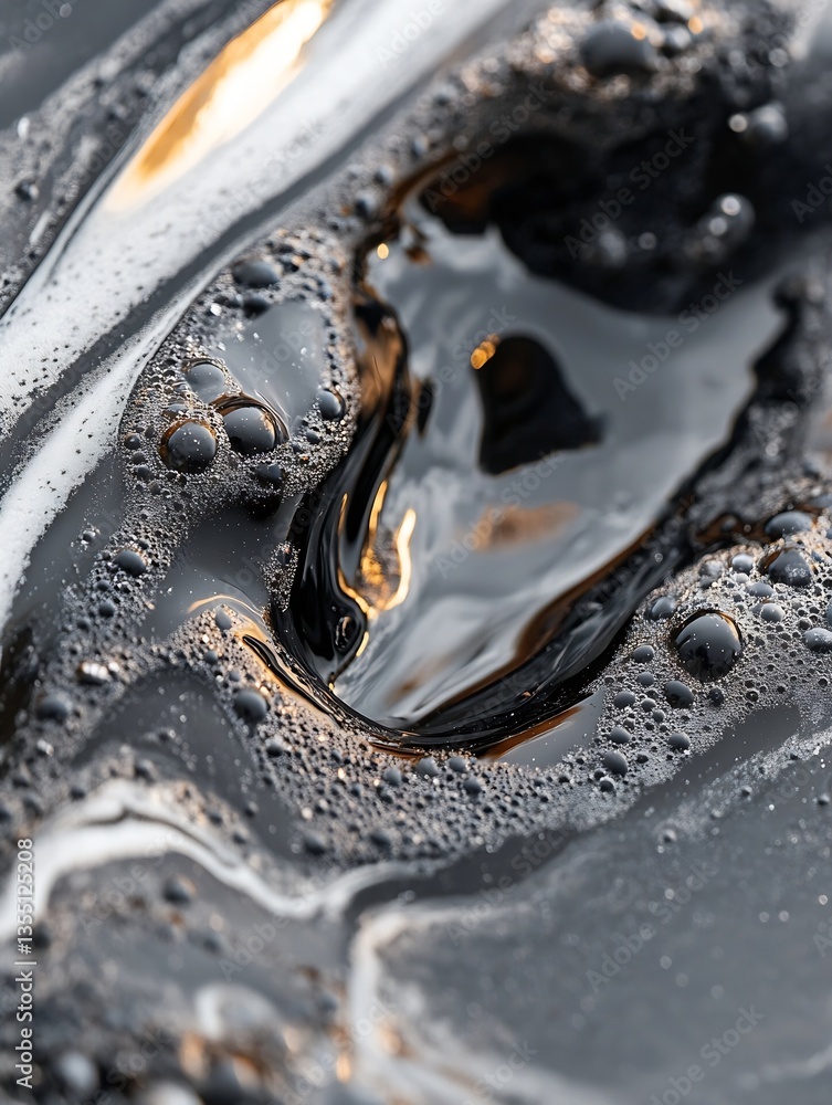 Fototapete closeup of black thick glossy liquid with bubbles creating an abstract and captivating texture : gen