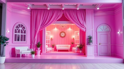 pink doll house stage decoration