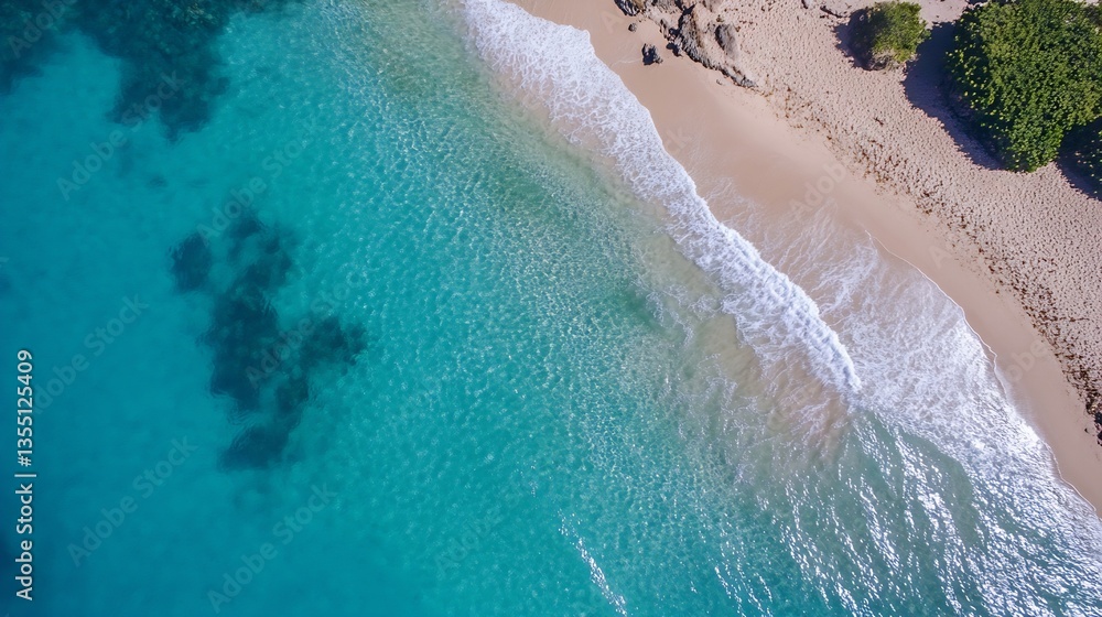 Poster aerial view of a serene beach with turquoise waters and gentle waves lapping at the shore : generati