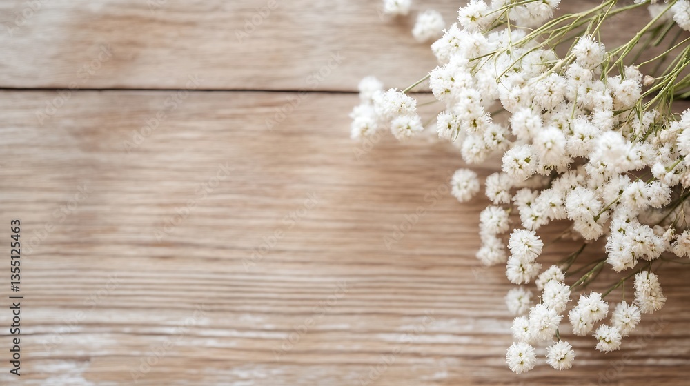 Aufkleber a beautiful arrangement of delicate white flowers on a rustic wooden surface creating a natural and 