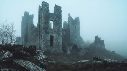 Foggy Ruined Castle Structure