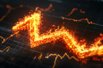 Dynamic fiery graph illustrating fluctuating market trends with a dark background