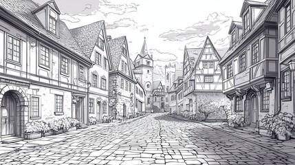 Fototapeta premium Old town streets with cobblestone pathways and historic facades symbolizing architectural charm and heritage 