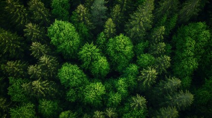 Fototapeta premium Aerial view of vibrant green forest showcasing dense trees and lush foliage during daytime : Generative AI