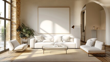 Modern Luxury Home Interior Bedroom Design with Mockup Frame , Wall Poster (3d Render)