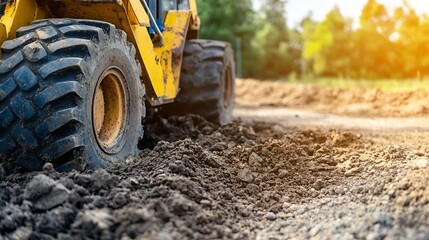 Fototapeta premium Heavy machinery at work on a construction site with dirt being moved and prepared for future building projects in the countryside : Generative AI