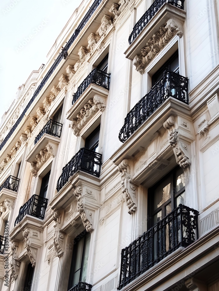 Aufkleber elegant building facade with detailed architecture and intricate balconies in urban setting : genera