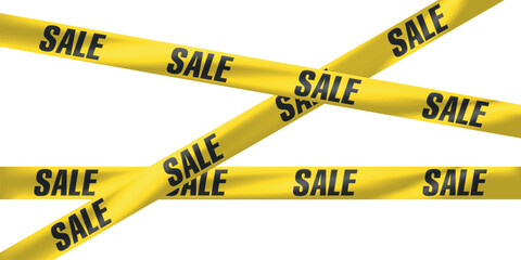Yellow barrier tape with the text sale isolated on transparent background