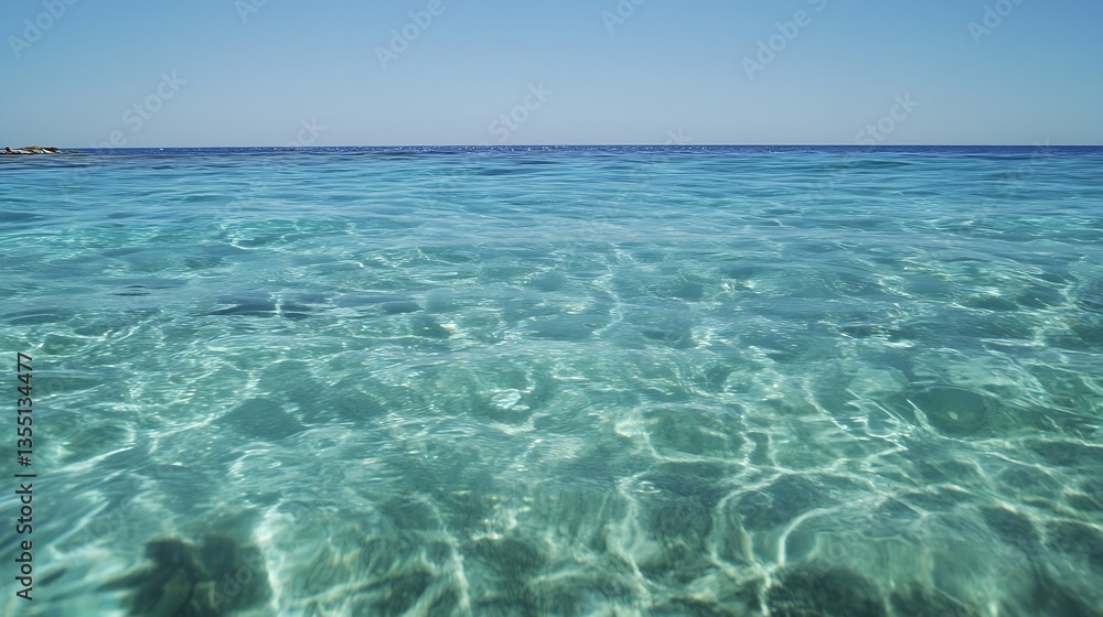 Poster Tranquil view of crystal clear ocean water under a sunny sky creating a serene atmosphere : Generative AI