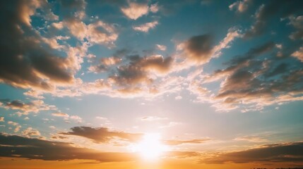 Fototapeta premium A vibrant sunset illuminating the sky with colorful clouds creating a stunning backdrop for nature lovers : Generative AI