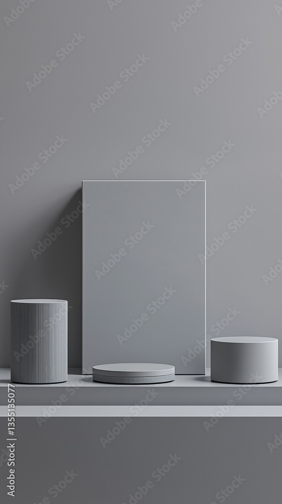 Poster minimalist display of geometric shapes in grey.
