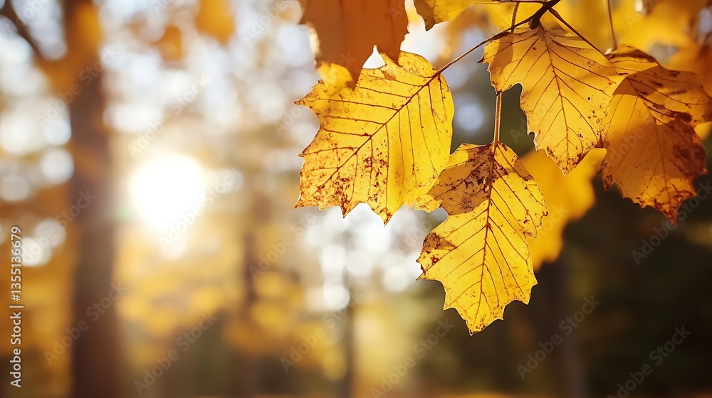 Poster golden autumn leaves glowing in sunlight creating a serene and peaceful nature scene : generative ai
