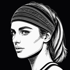 Elegant Woman with Contemplative Expression Wearing Headband Against Black Background