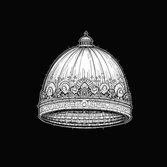 Ornate Dome in Architectural Line Drawing Style in Monochrome for Classical Design Reference