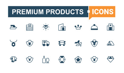 Premium Products line icon. Includes thin line symbols element, goods, luxury, beauty, fashion and more. Luxury Goods simple icon. Modern vector illustration. Editable vector art and illustration.