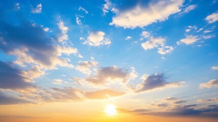 Obraz premium Vibrant sunrise illuminating a picturesque sky filled with beautiful clouds creating a serene morning atmosphere : Generative AI