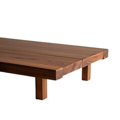 A rich, dark wood coffee table, showcasing simple, elegant design with a smooth, polished surface and sturdy, minimalist legs.