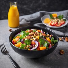 A colorful vegetable salad where fresh ingredients create an appetizing blend of flavors and aromas. Juicy and crunchy vegetables, along with aromatic herbs, make the dish look incredibly appealing .