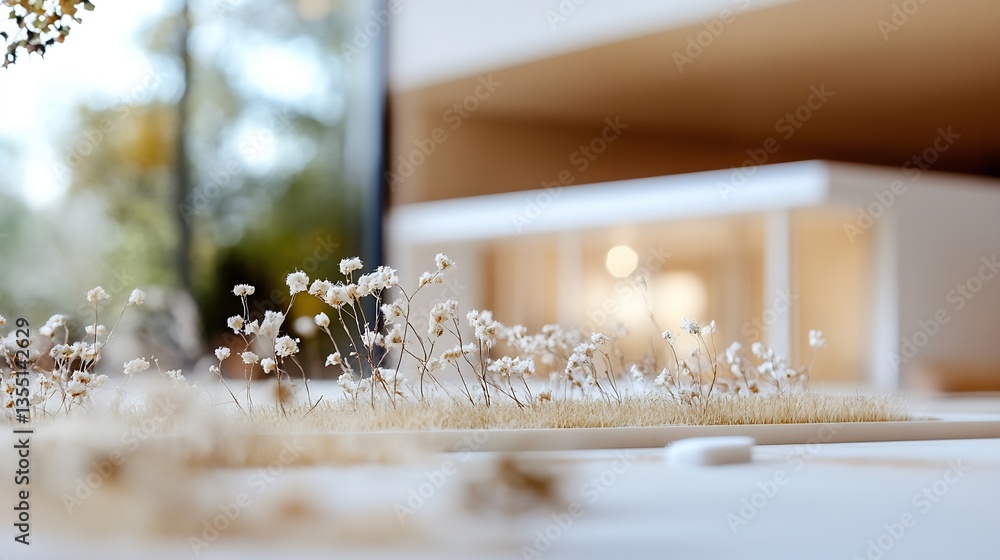Poster Delicate Model of a Modern Landscape Designed with Dried Flowers and Natural Elements : Generative AI