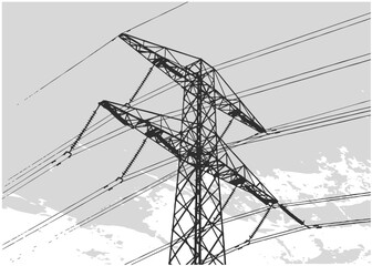 Vector illustration of high voltage electrical power grid, transmission line