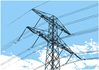 Vector illustration of high voltage electrical power grid, transmission line