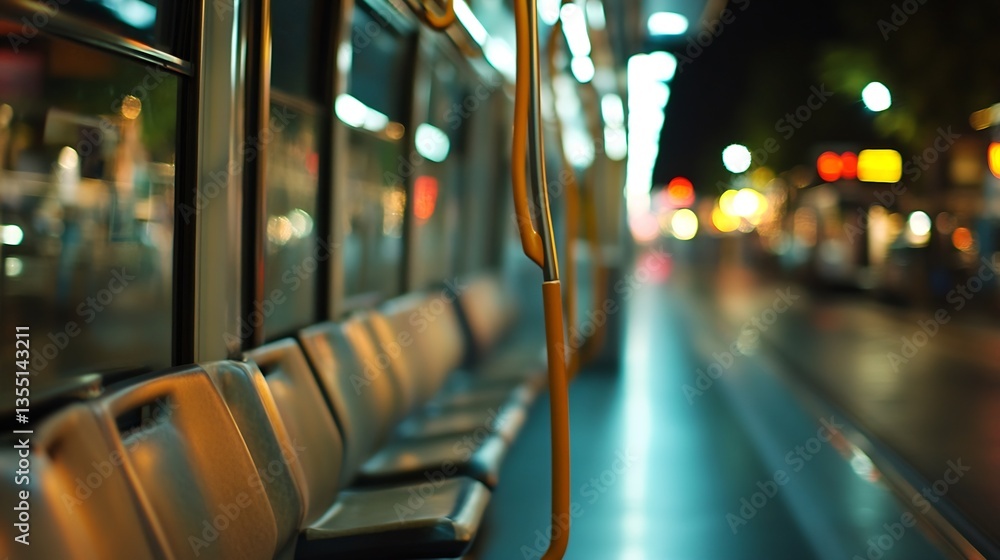 Aufkleber serene empty tram interior glowing under bright lights at night creating a peaceful urban atmosphere