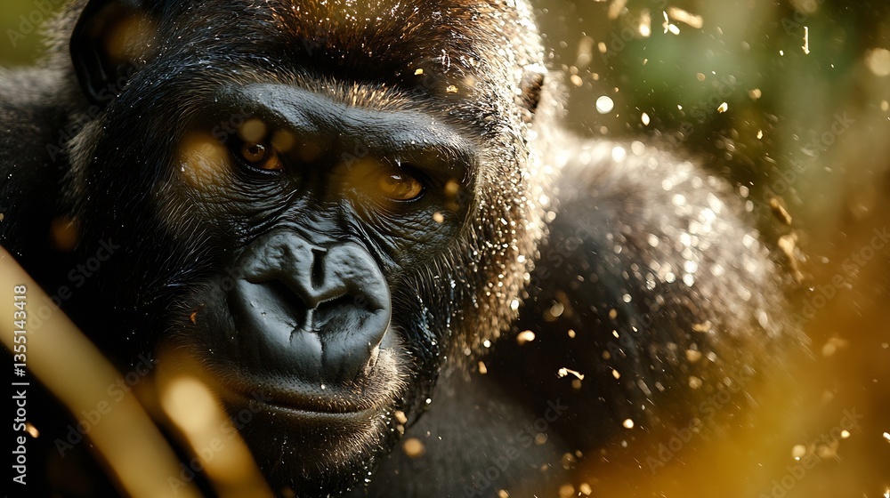 Aufkleber intimate portrait of a majestic gorilla capturing its expressive features and habitat : generative a