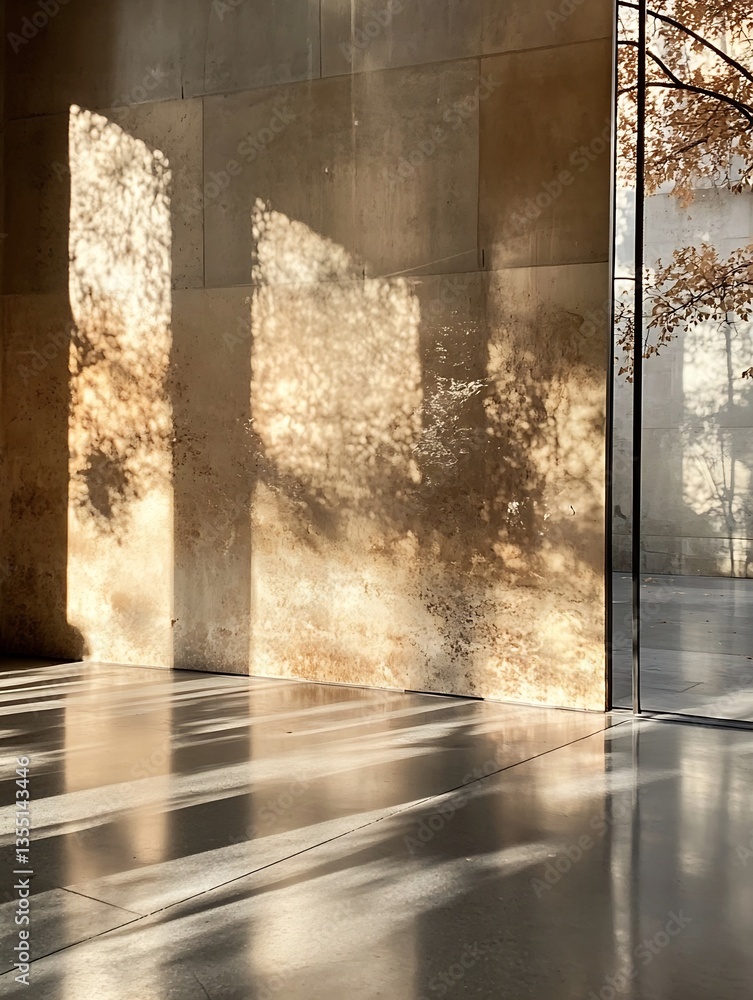 Leinwandbilder Shadows and Light Dance on a Modern Wall Creating Captivating Natural Patterns : Generative AI