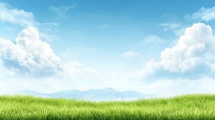 Obraz premium Breathtaking panoramic view of verdant fields, majestic mountains, and a cloudy sky