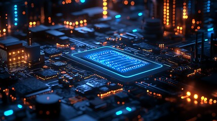 Sci fi industrial technology hub with neon lights high resolution picture